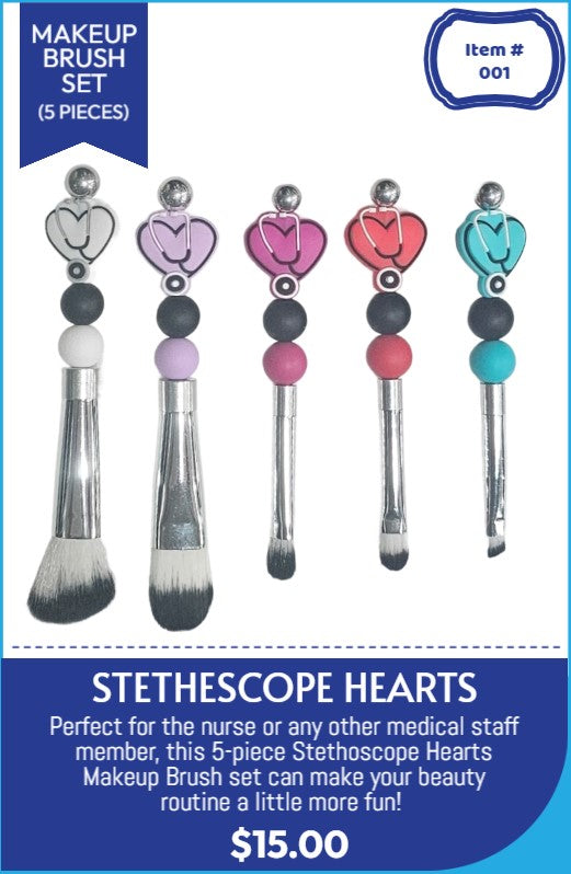 STETHESCOPE HEARTS MAKEUP BRUSH SET